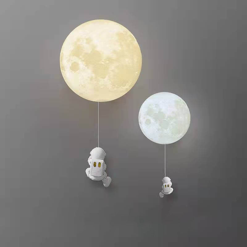3D Moon Shade Resin Astronaut 1-Light Wall Sconce Lamp