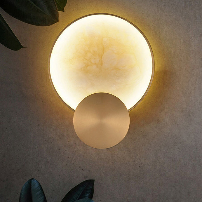 Modern Minimalist Round Iron Marble LED Wall Sconce Lamp