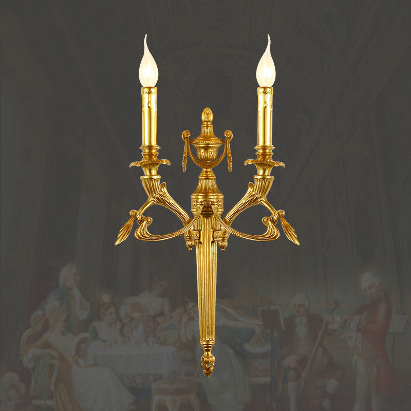 European Brass Candle Candleholder 2-Light Wall Sconce Lamp