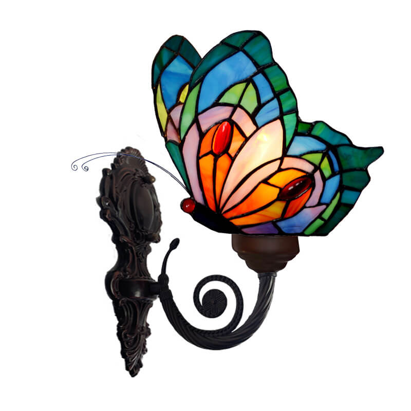 Tiffany Glass Butterfly Shade 1-Light Wall Sconce Lamp
