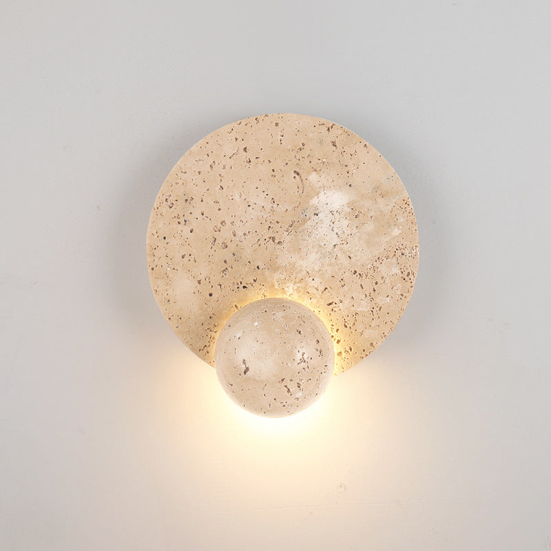 Japanese Round Yellow Travertine LED Wall Sconce Lamp