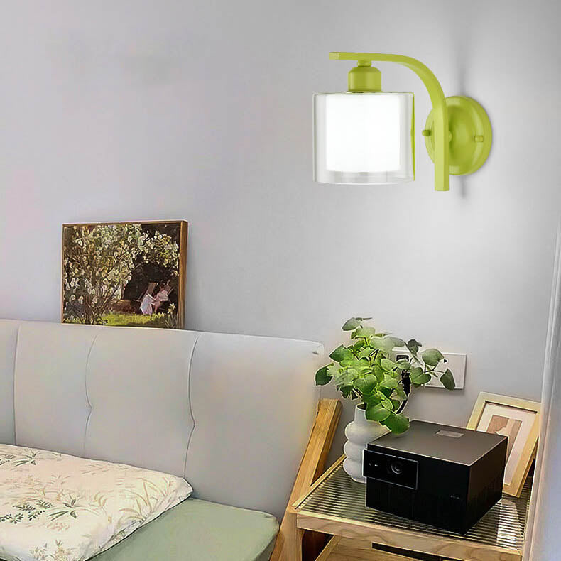 Deco Cylinder Cup Glass Metal 1-Light Wall Sconce Lamp