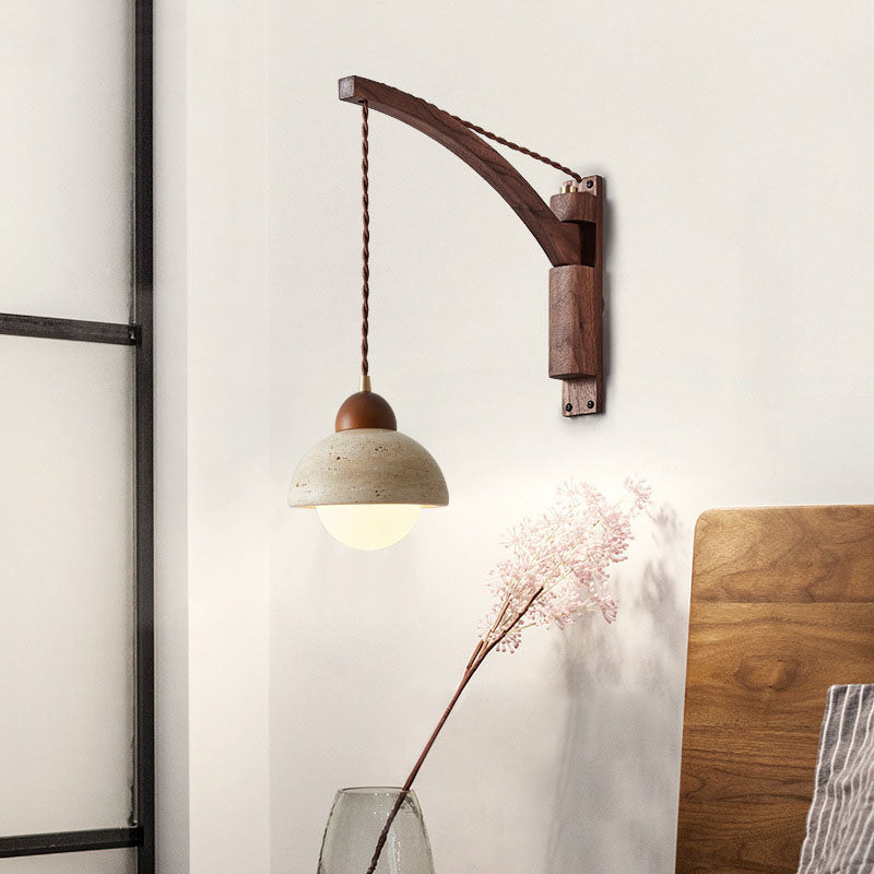 Japanese Solid Wood Glass Horn 1-Light Wall Sconce Lamp