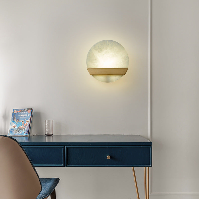 Luxury Copper Marble Round V Letter LED Wall Sconce Lamp