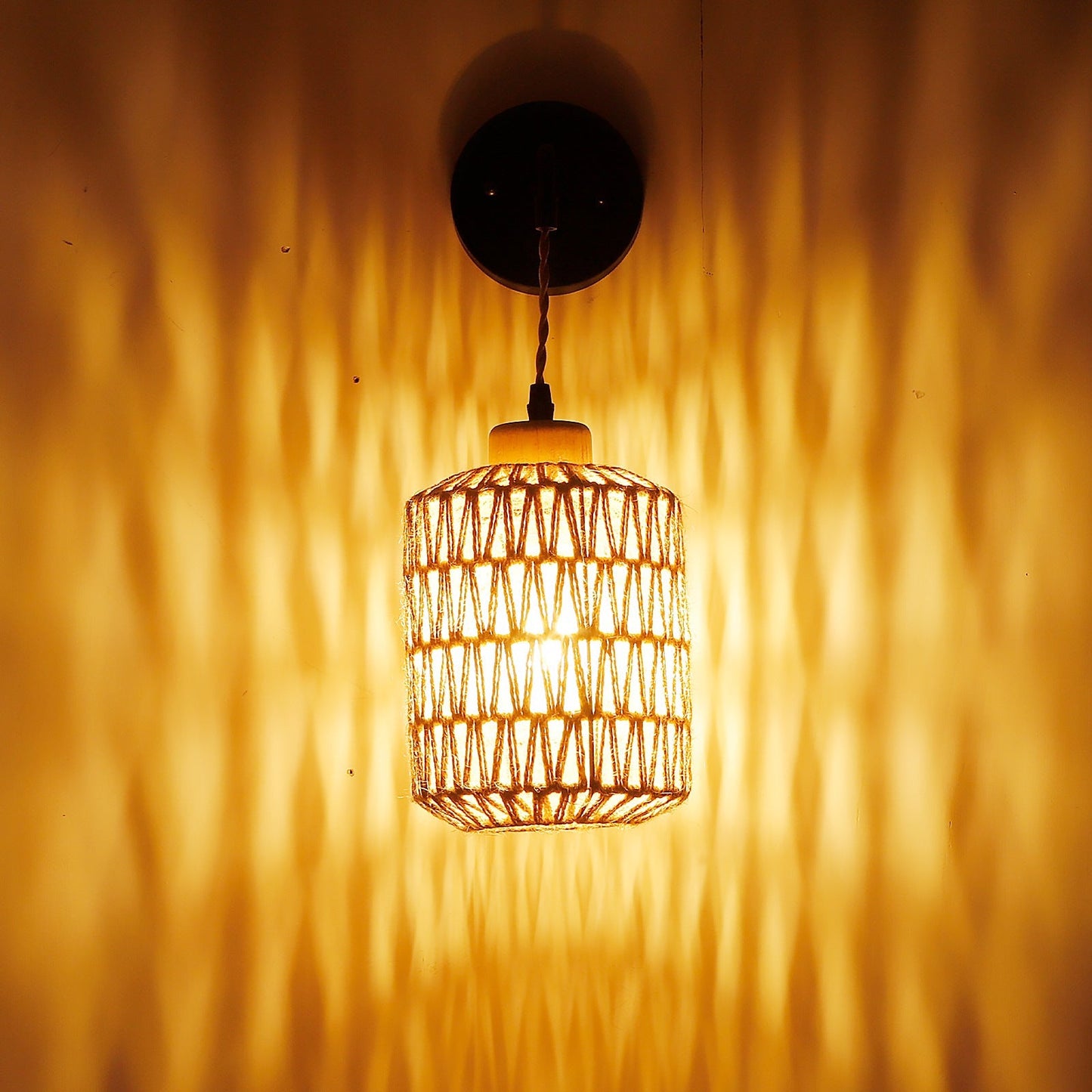 Lantern Weaving Rattan Wood Iron 1-Light Wall Sconce Lamp