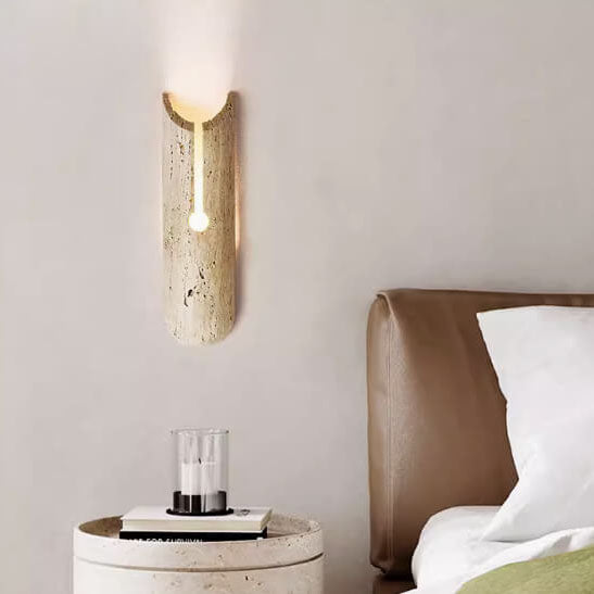 Japanese Travertine Half Oval 1-Light Wall Sconce Lamp