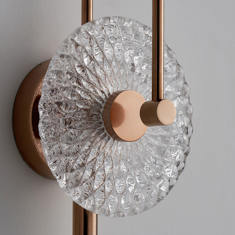 French Water Pattern Glass Round LED Wall Sconce Lamp