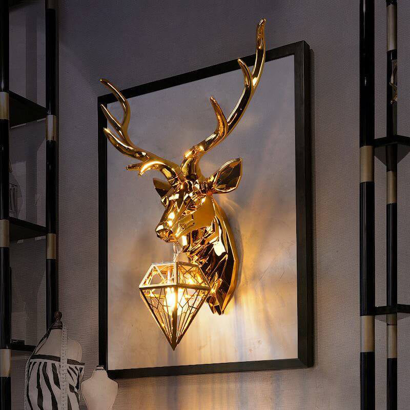 Plating Geometric Deer Head 1-Light Wall Sconce Lamp