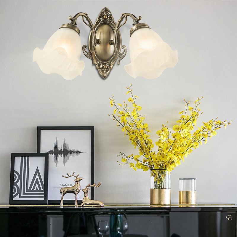 European Iron Glass Flower 2-Light Wall Sconce Lamp