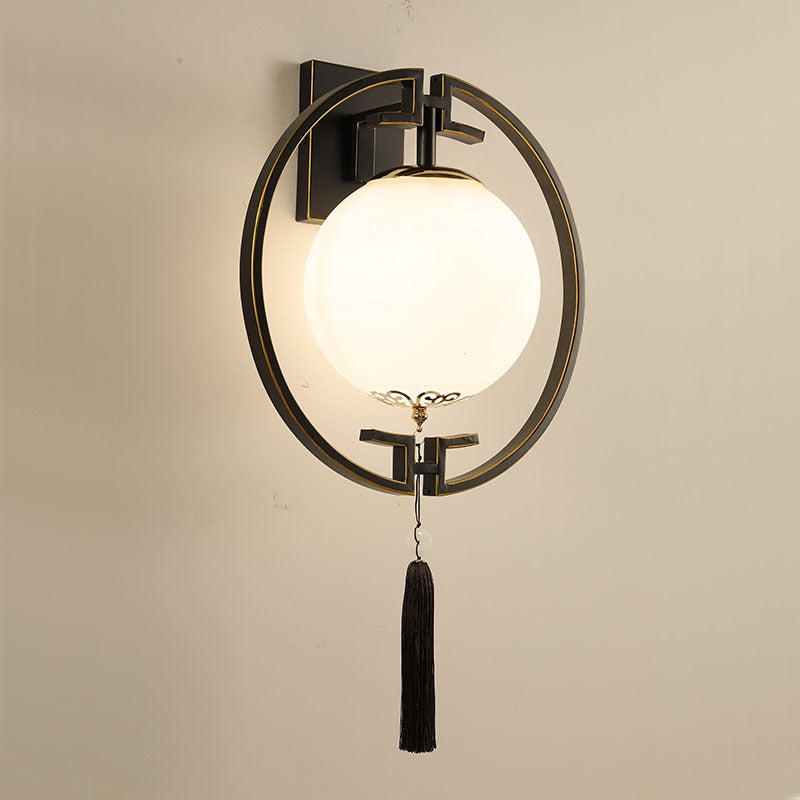 Chinese Iron Glass Round Ball 1-Light Wall Sconce Lamp
