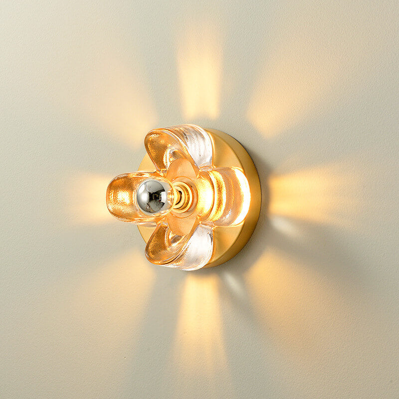 Round Square Clover Copper Glass 1-Light Wall Sconce Lamp
