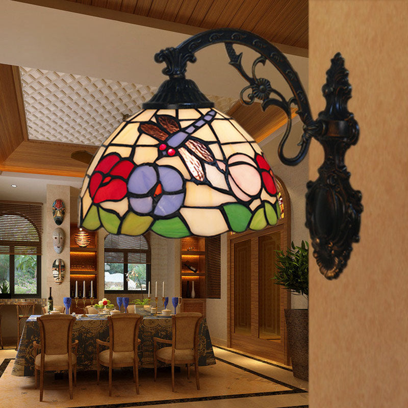 Tiffany Hanging Rod Iron Glass 1-Light Wall Sconce Lamp