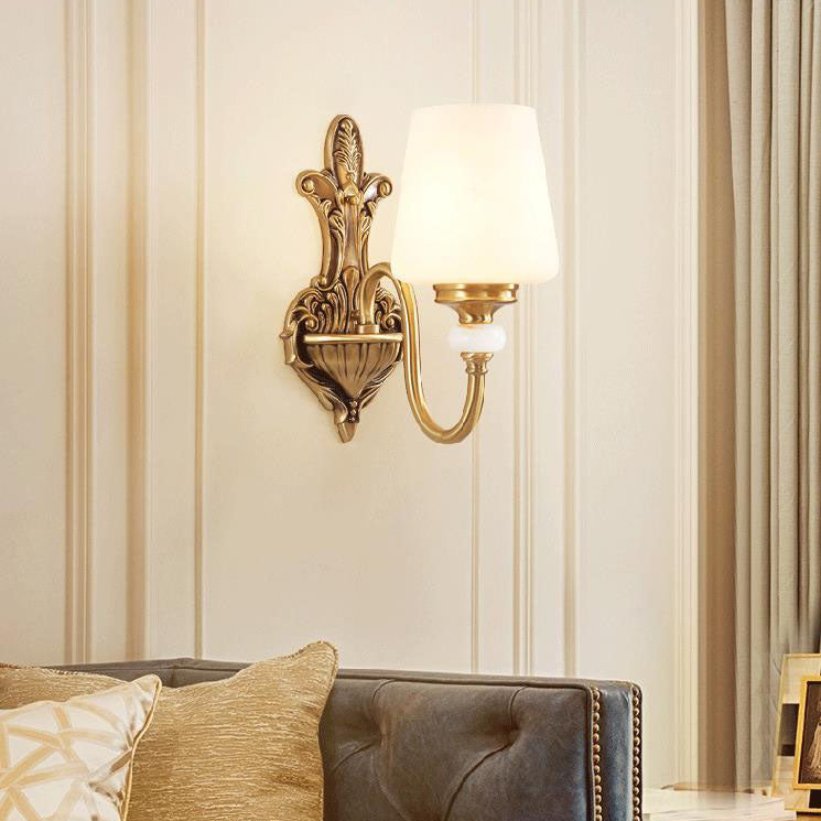 Jade Glass Brass Cone Cup Shade 1/2 Light Wall Sconce Lamp