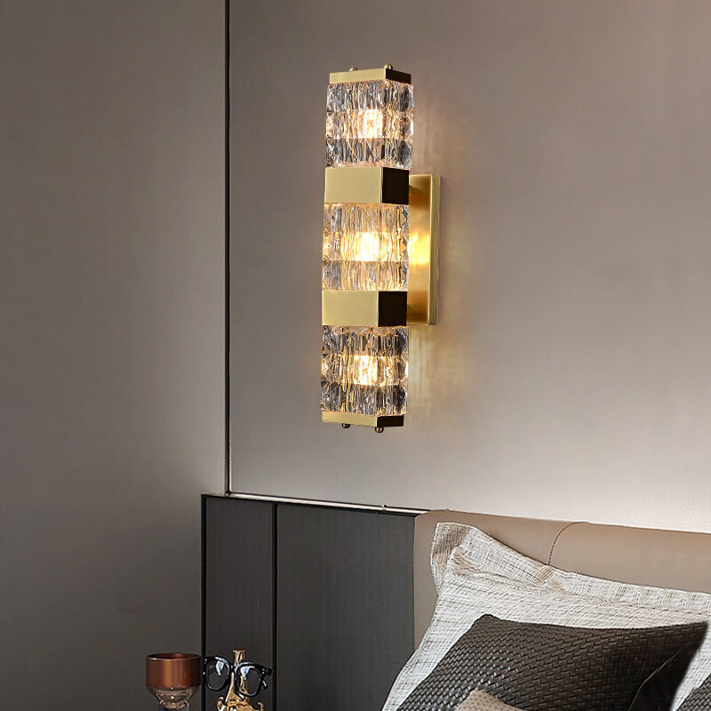 Rectangular Copper Glass 2/3 Light Wall Sconce Lamp