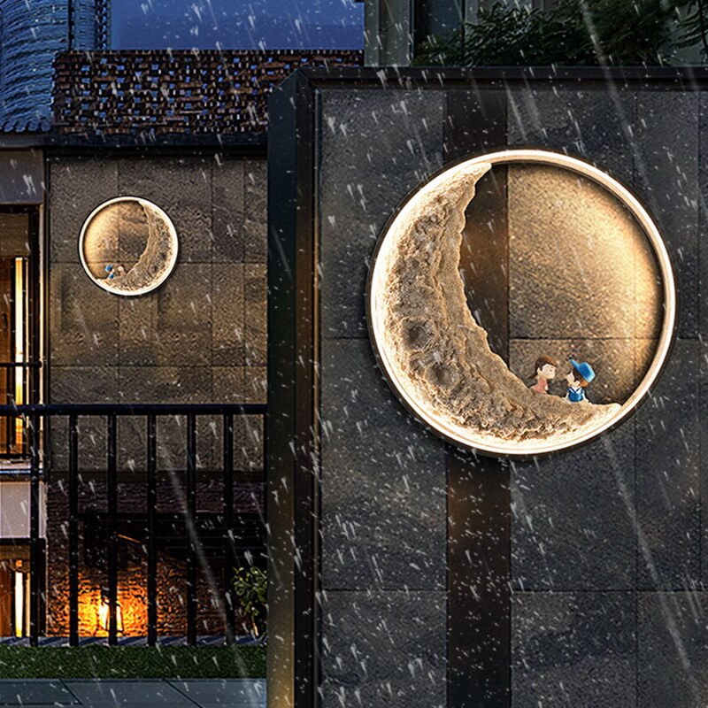 Creative Aluminum Moon Solar LED Outdoor Wall Sconce Lamp