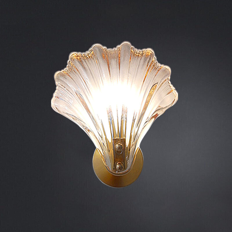 Deco Amber Glass Shade Brass Frame 1-Light Wall Sconce Lamp