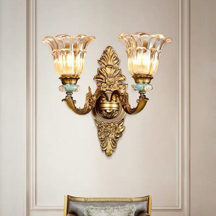 Resin Zinc Alloy Glass Flower 1/2 Light Wall Sconce Lamp