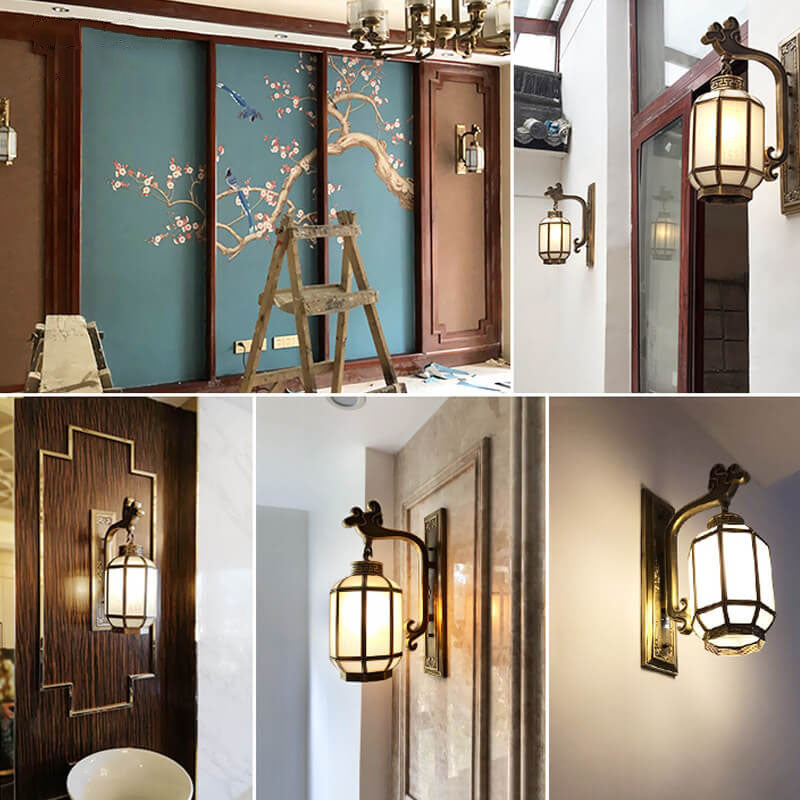 Chinese Frosted Glass Shade 1-Light Wall Sconce Lamp