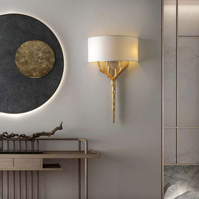 Europe Fabric Copper Branches 2-Light Wall Sconce Lamp