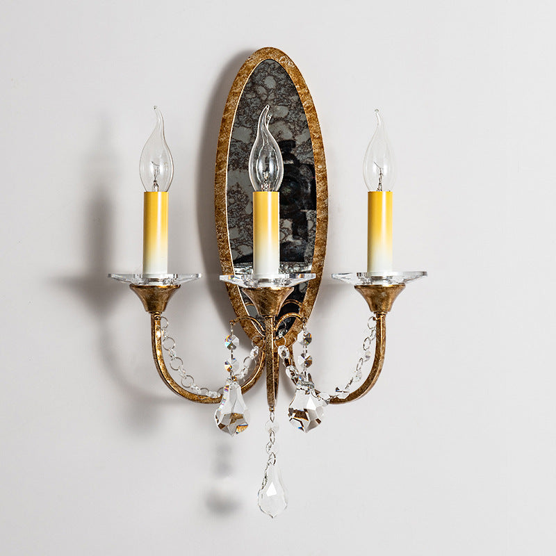 Tall Sconce Iron Crystal 3-Light Wall Sconce Lamp