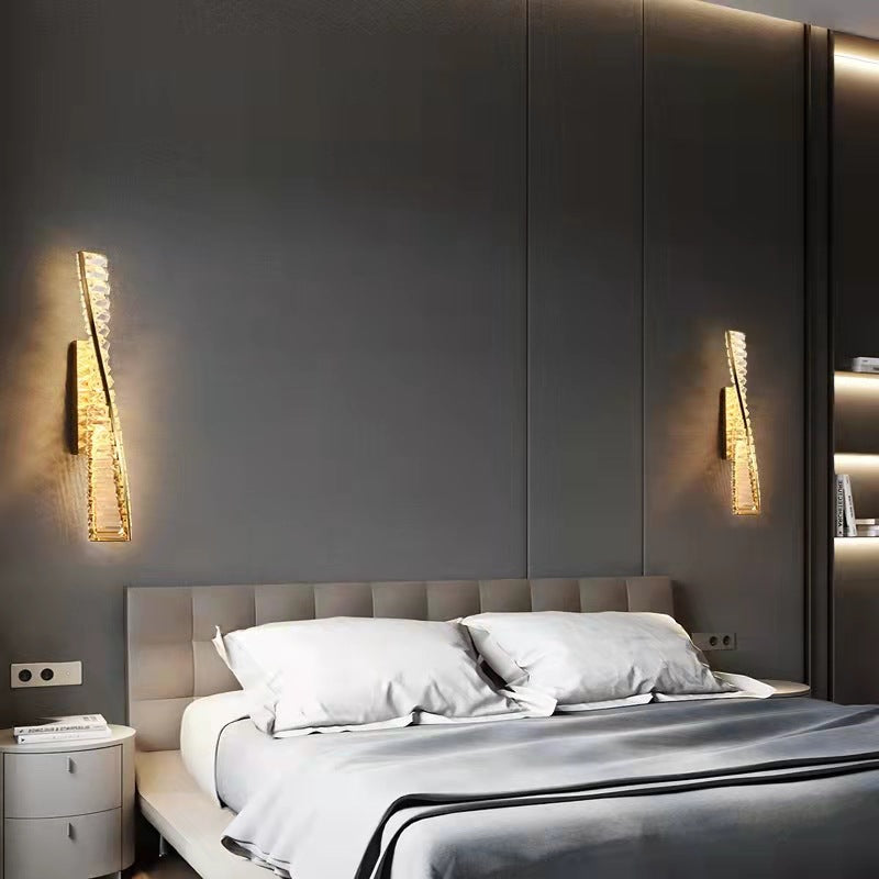 Luxury Long Stripe Wave Iron Crystal LED Wall Sconce Lamp