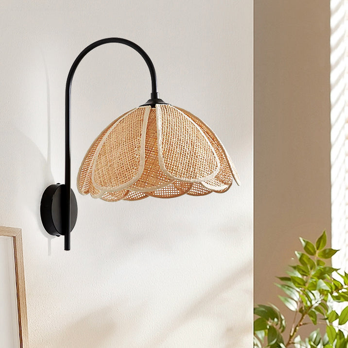 Boho Rattan Weaving Petal Shade 1-Light Wall Sconce Lamp