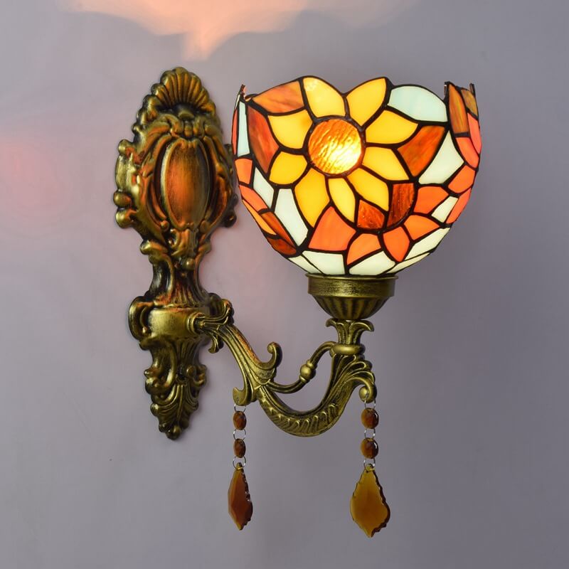 Tiffany Sunflower Stained Glass 1-Light Wall Sconce Lamp
