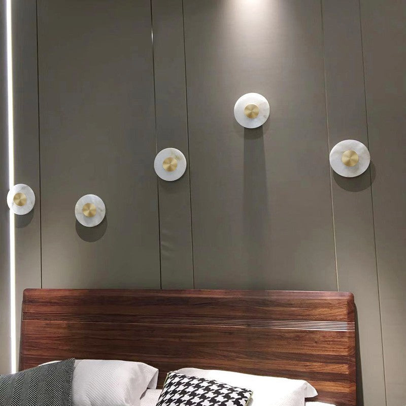 Modern Minimalist Round Iron Marble LED Wall Sconce Lamp