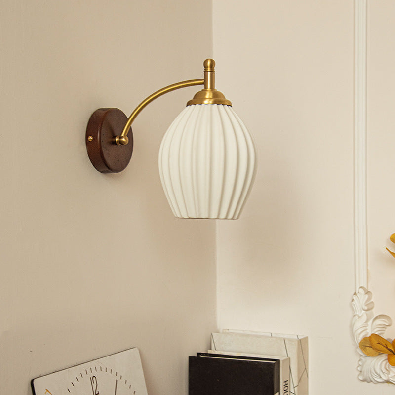French Flower Shade Solid Wood Base 1-Light Wall Sconce