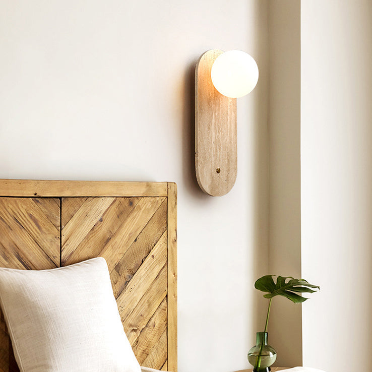 Japanese Oval Yellow Travertine 1-Light Wall Sconce Lamp