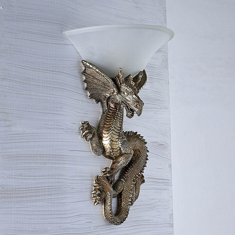 Resin Glass Dragon Semi-Circular 1-Light Wall Sconce Lamp