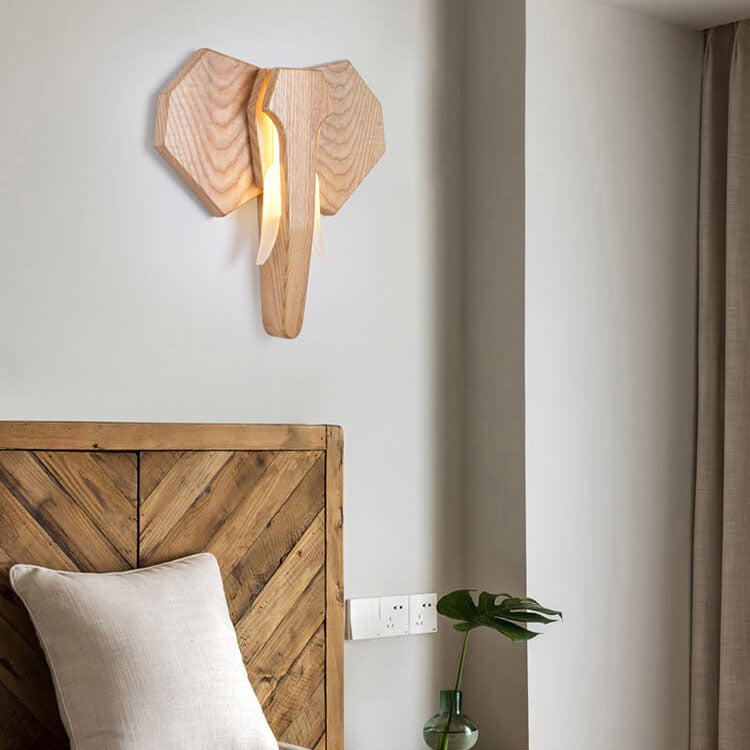Nordic Solid Wood Elephant Shape LED Wall Sconce Lamp