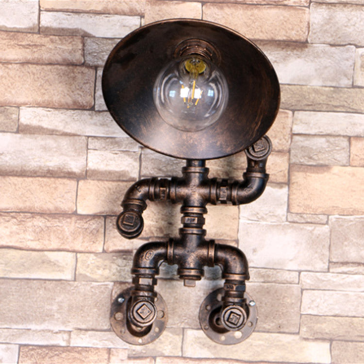 Industrial Dome Pipe Iron 1-Light Wall Sconce Lamp