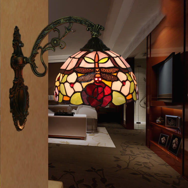 Tiffany Flower Stained Glass 1-Light Wall Sconce Lamp