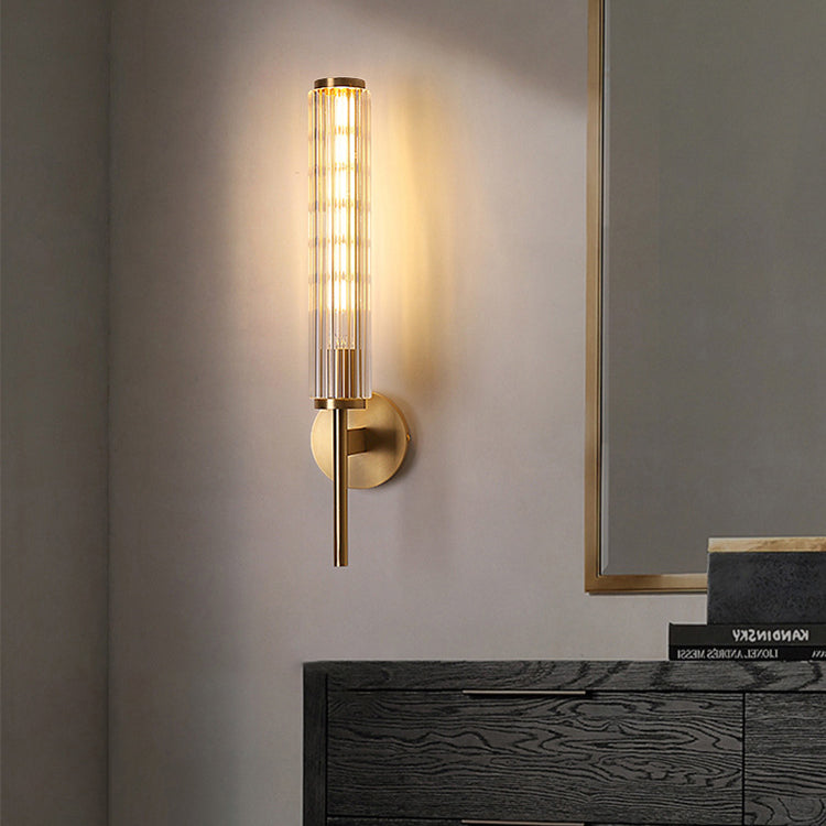 Modern Luxury Brass Glass Cylinder 1-Light Wall Sconce Lamp