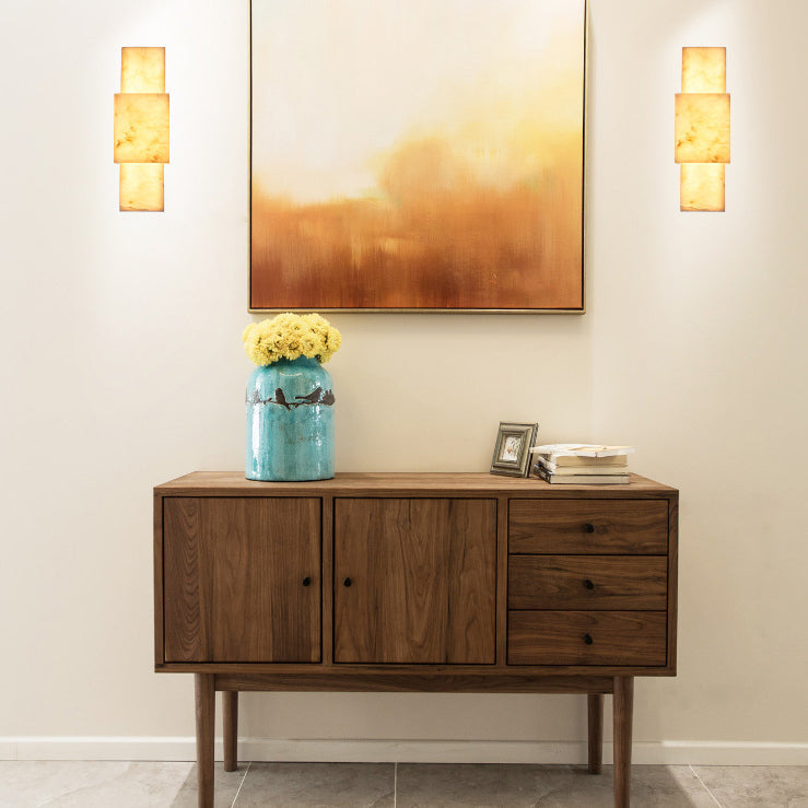 Minimalist Rectangular Metal Marble LED Wall Sconce Lamp