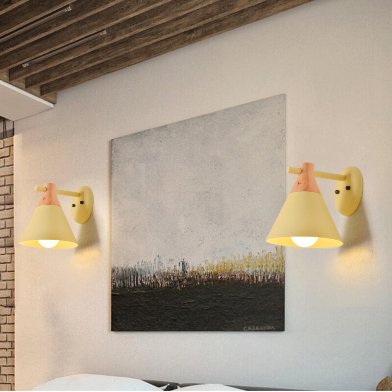 Solid Wood Macaron Cone Shade 1-Light Wall Sconce Lamp