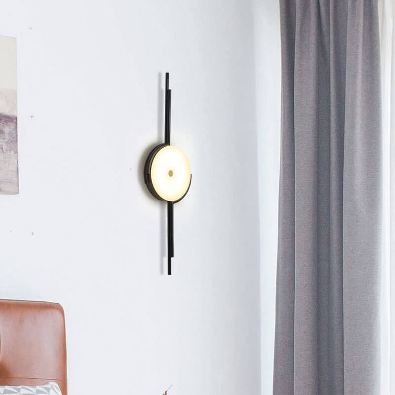 Light Geometric Round Clock Design 1-Light Wall Sconce Lamp