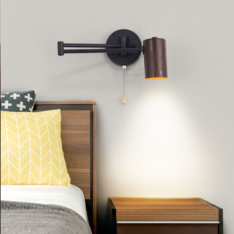 Scandinavian Plastic Woodgrain 1-Light Wall Sconce Lamp