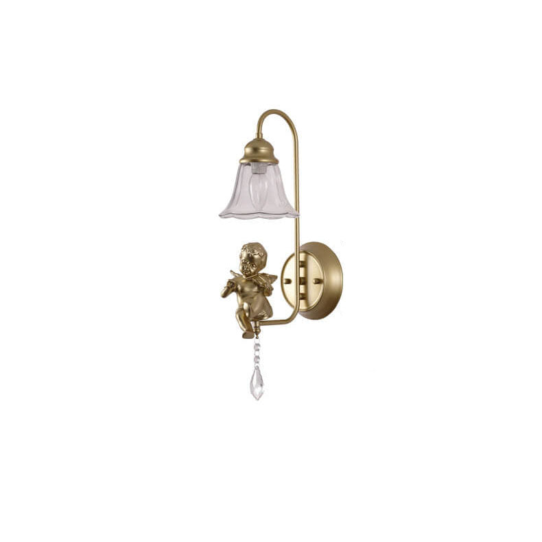 Traditional Glass Iron Cone Angel 1-Light Wall Sconce Lamp