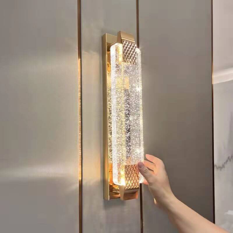 Light Gold Bubble Crystal Rectangular LED Wall Sconce Lamp