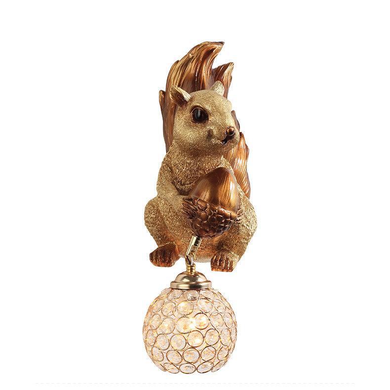 Kids Squirrel Ball Crystal Resin 1-Light Wall Sconce Lamp