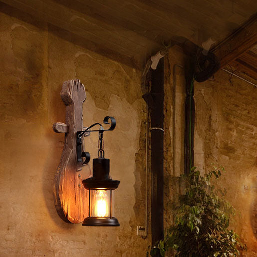 Farmhouse Wooden Pipa Shape 1-Light Wall Sconce Lamp