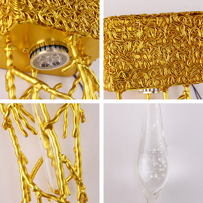 Iron Copper Crystal Branch Drop 1-Light Wall Sconce Lamp
