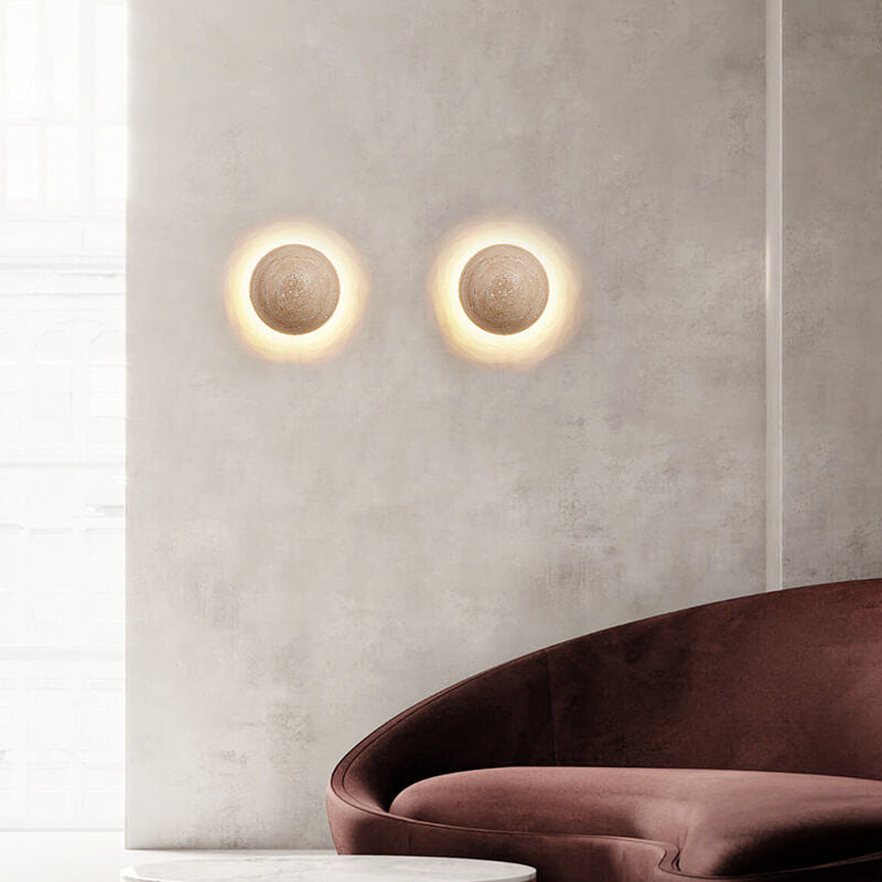 Japanese Yellow Travertine Wabi-Sabi LED Wall Sconce Lamp