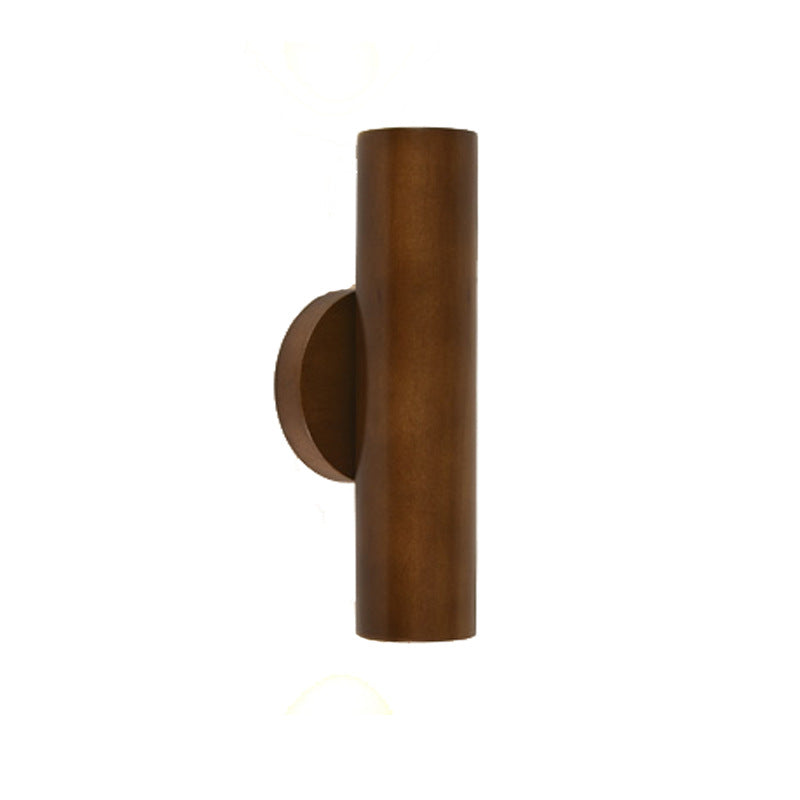 Japanese Rubber Wood Cylinder LED Wall Sconce Lamp