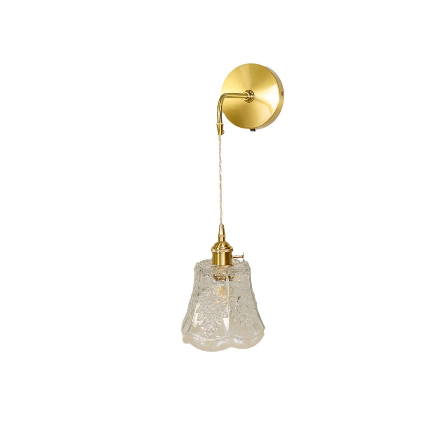 French Brass Carved Glass 1-Light Wall Sconce Lamp