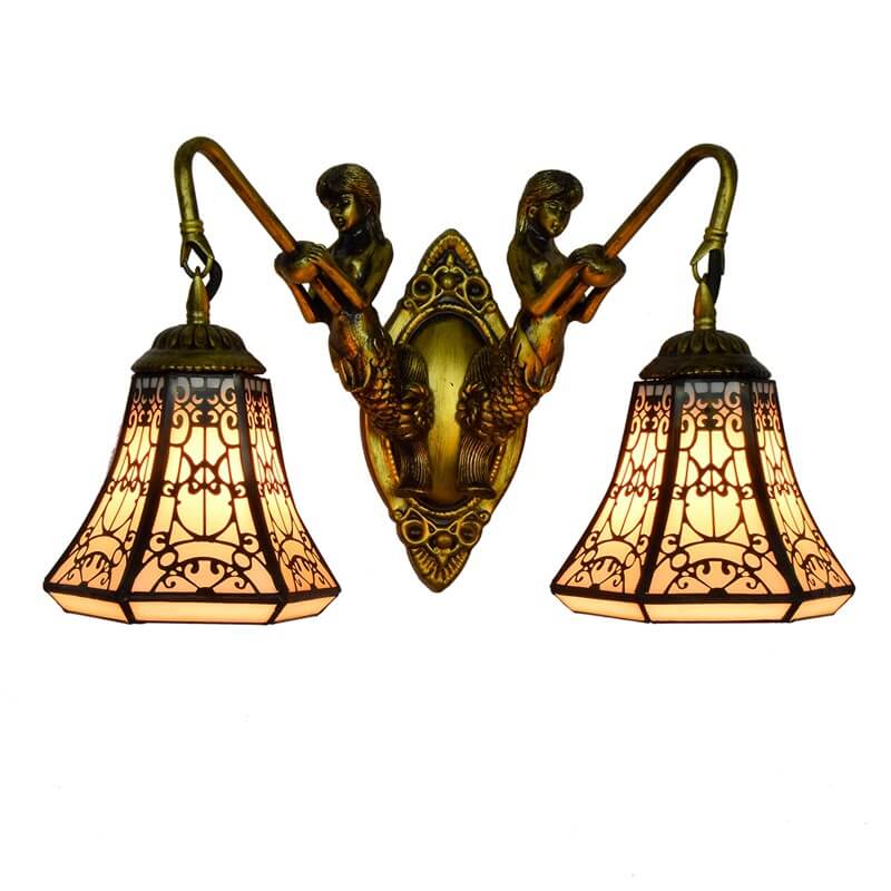 Tiffany Lamp Arm Stained Glass 2-Light Wall Sconce Lamp