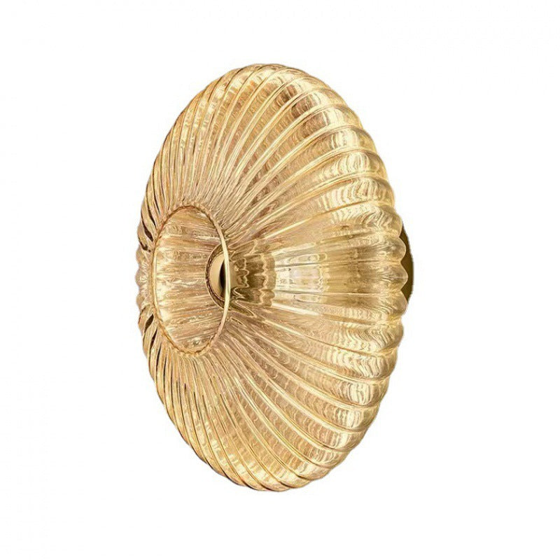 Iron Striped Glass Round Disc 1-Light Wall Sconce Lamp
