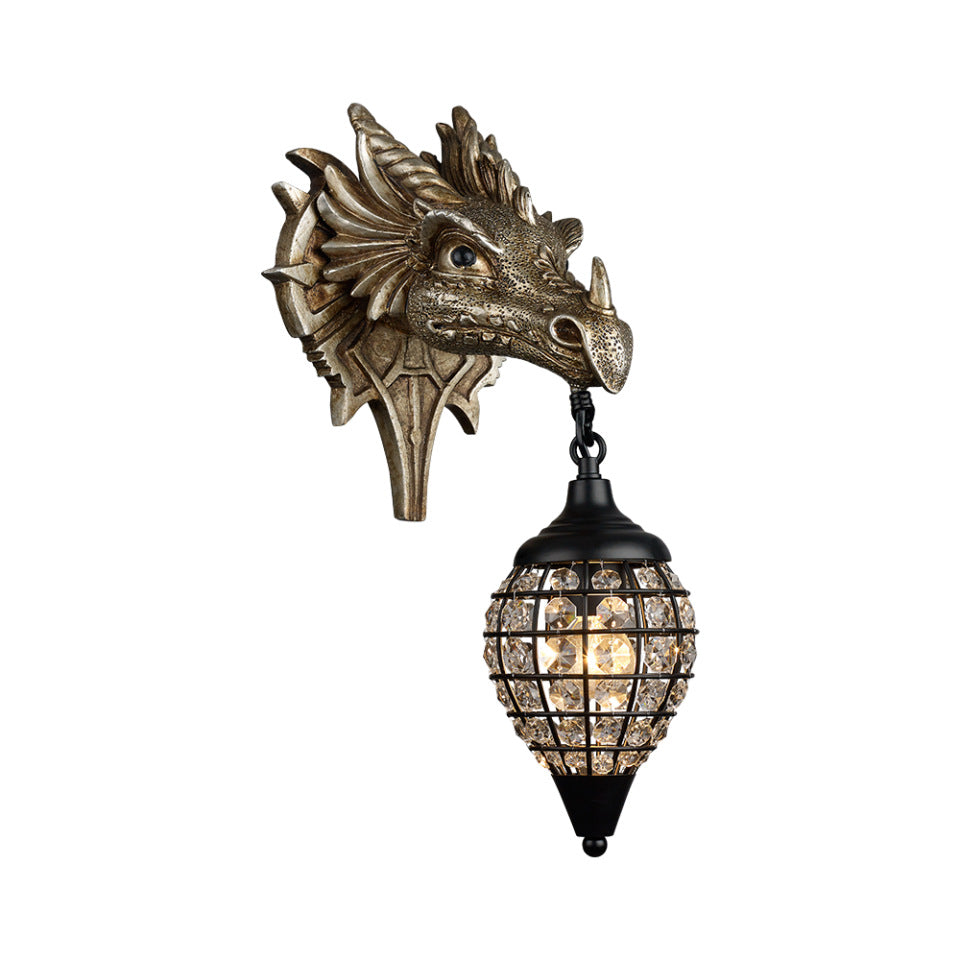 European Dragon Crystal Iron Resin 1-Light Wall Sconce Lamp